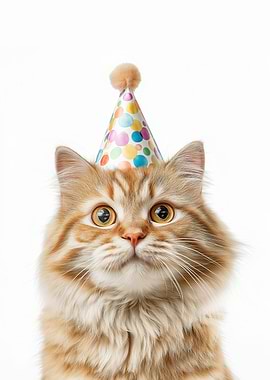 American Curl Cat with Party Hat
