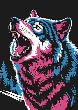 Colorful Howling Wolf Illustration