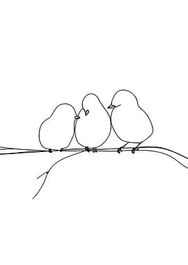 Minimalist Birds on Branch Line Art