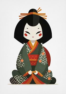 Stylized Japanese Doll Illustration