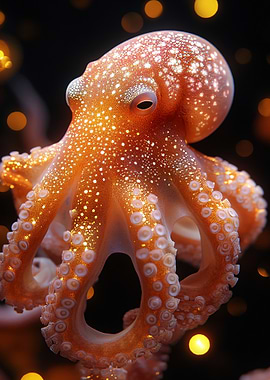 Glowing Orange Octopus Portrait