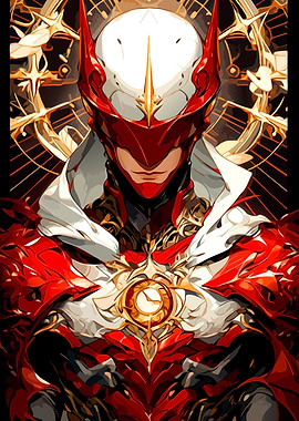 Red and White Armored Figure