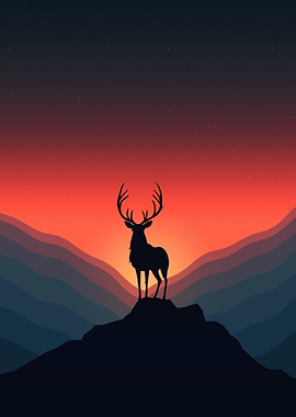 Silhouette of a Deer at Sunset