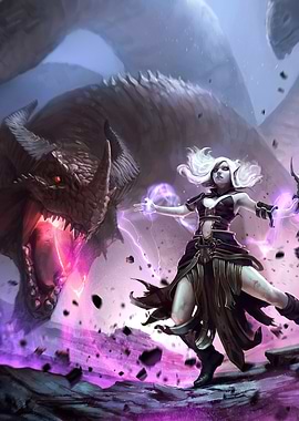 Dragon and Sorceress Fantasy Art