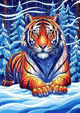 Stylized Tiger in Winter Forest