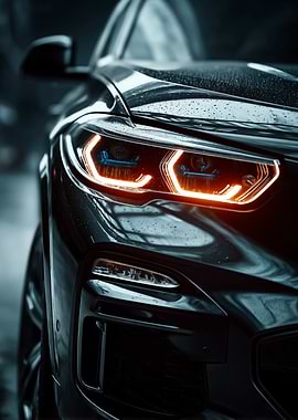 Sleek Black Car Headlight Detail