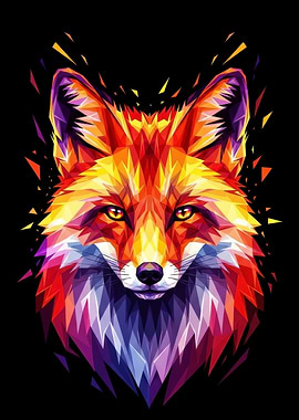 Geometric Fox Portrait on Black Background