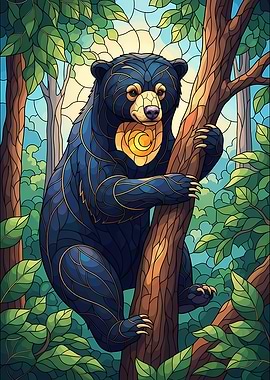 Sun Bear Stained Glass Illustration