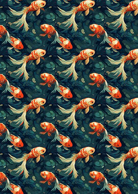 Koi Fish Pattern on Dark Background