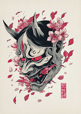 Hannya Mask with Cherry Blossoms