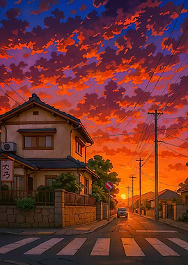 Japanese street sunset