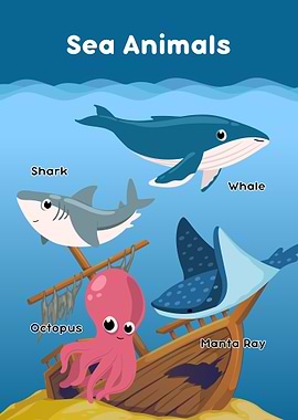 Cartoon Sea Animals Illustration