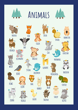 Cartoon Animals Alphabet Poster