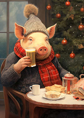 Festive Pig with Beer