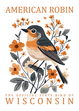American Robin Wisconsin State Bird Illustration