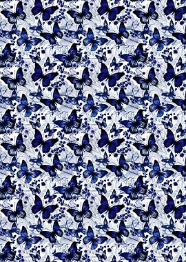 Blue Butterfly Pattern on White Background