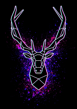 Geometric Deer Head with Neon Outline