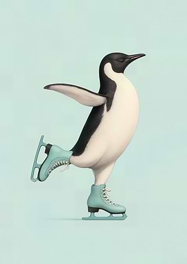 Penguin Dancing on Ice Skates – Winter Joy in Mint Green
