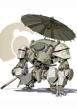 Samurai Robot with Umbrella