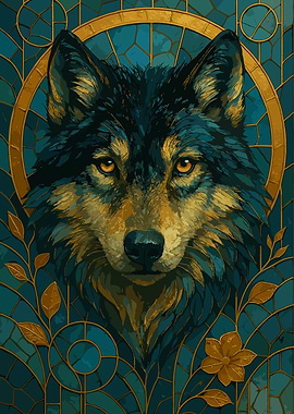 Wolf Portrait with Stained Glass Effect