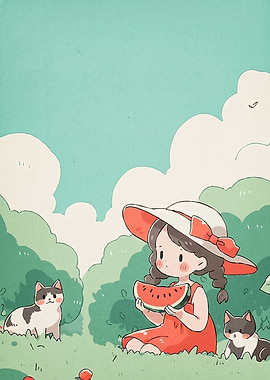 Girl Watermelon Cats