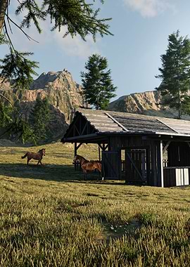 Horses in a Mountainous Landscape