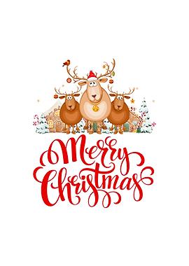 Merry Christmas with Cartoon Reindeer