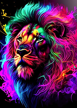 Colorful Lion Portrait