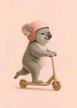 Koala on Scooter – Sweet Ride for Kids Wall Art