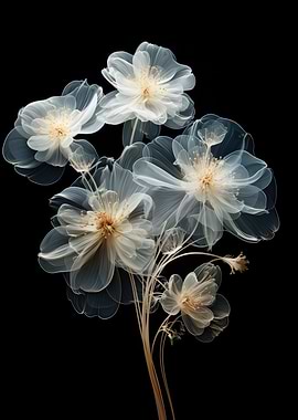 Translucent Floral Arrangement on Black Background