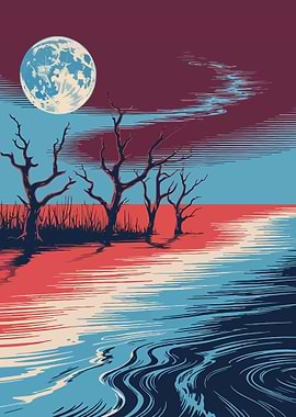 Moonlit Landscape with Trees and Water