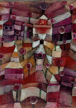 Abstract Cityscape with Roses Painting