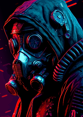 Hooded Figure with Gas Mask