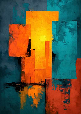 Abstract Geometric Painting with Warm Colors