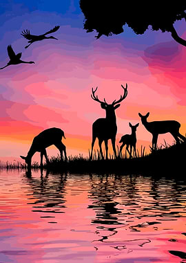 Deer Silhouette at Sunset