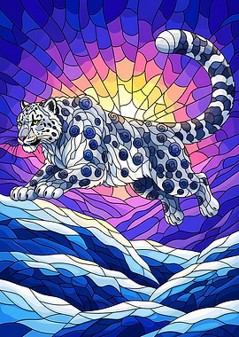 Snow Leopard Stained Glass Illustration