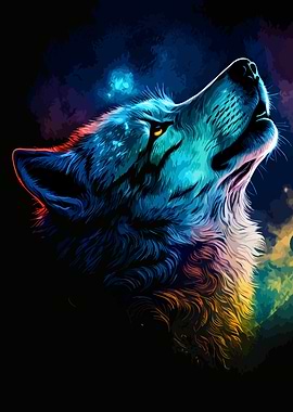 Howling Wolf Colorful Digital Art
