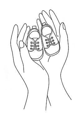 Baby shoes in hands Minimalist line art