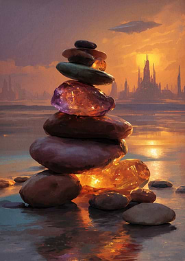 Stacked Stones at Sunset