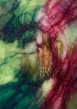Abstract Porcelain #63 - Abstract Green and Pink Fluid Art