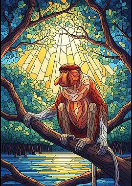 Proboscis Monkey Stained Glass Illustration