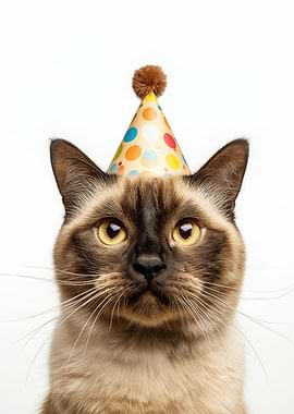 Burmese cat with Party Hat