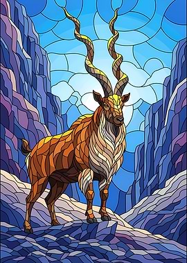 Stained Glass Markhor in Mountains