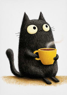 Cartoon Cat with Coffee
