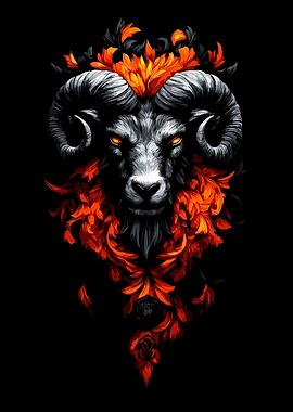 Ram with Fiery Floral Ornament