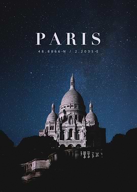 Paris at Night with Starry Sky