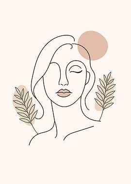 Minimalist Woman Line Art with Leaves