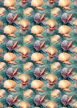 Seashells Pattern on Teal Background