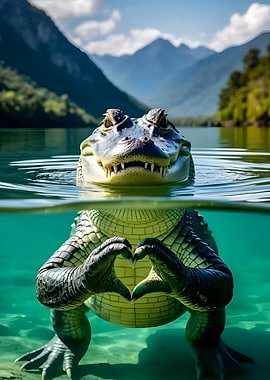 Alligator Making Heart in Lake