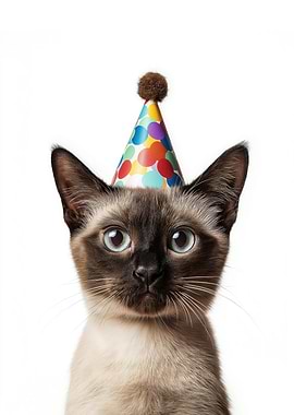 Tonkinese Cat with Party Hat